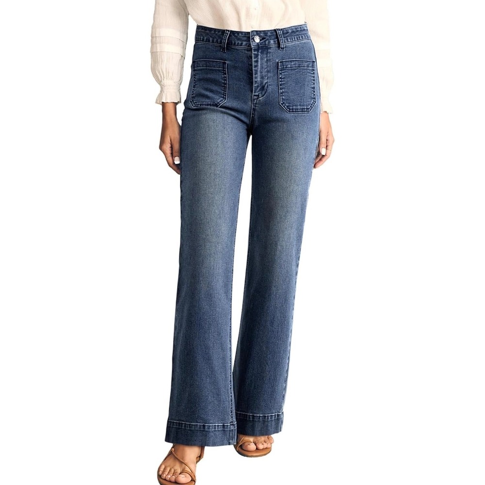 Womens Astylish Wide Leg High Waisted Stretchy Straight Leg Jeans Blue Size 6